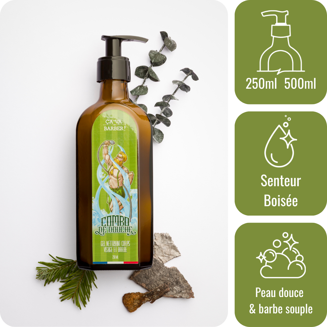 Combo de douche "à la Bûcheron" - Nettoyant barbe/visage/corps