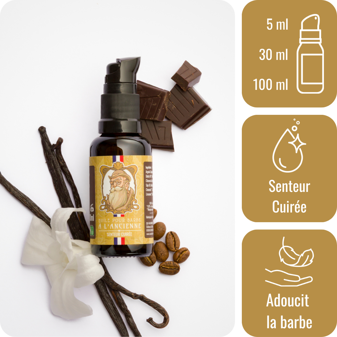 Huile pour barbe - Senteur Cuir - à l'Ancienne