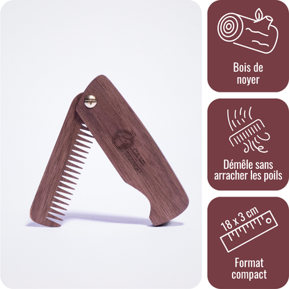 Peigne pour barbe pliable en noyer