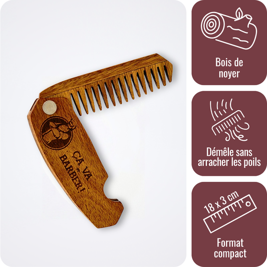 Peigne pour barbe pliable en noyer